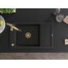 Mexen Elias 1-bowl granite kitchen sink with drainer and kitchen faucet Savita, black - 6511-77-672601-50