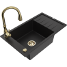 Mexen Elias 1-bowl granite kitchen sink with drainer and kitchen faucet Savita, black - 6511-77-672601-50