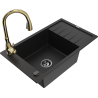 Mexen Elias 1-bowl granite kitchen sink with drainer and Savita kitchen faucet, black - 6511-77-672601-50-B