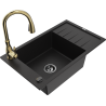 Mexen Elias 1-compartment granite sink with a drip tray and kitchen mixer tap Savita, Black - 6511-77-672601-50-B