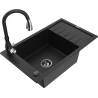 Mexen Elias 1-bowl granite sink with drainer and Savita kitchen faucet, black - 6511-77-672601-70-B