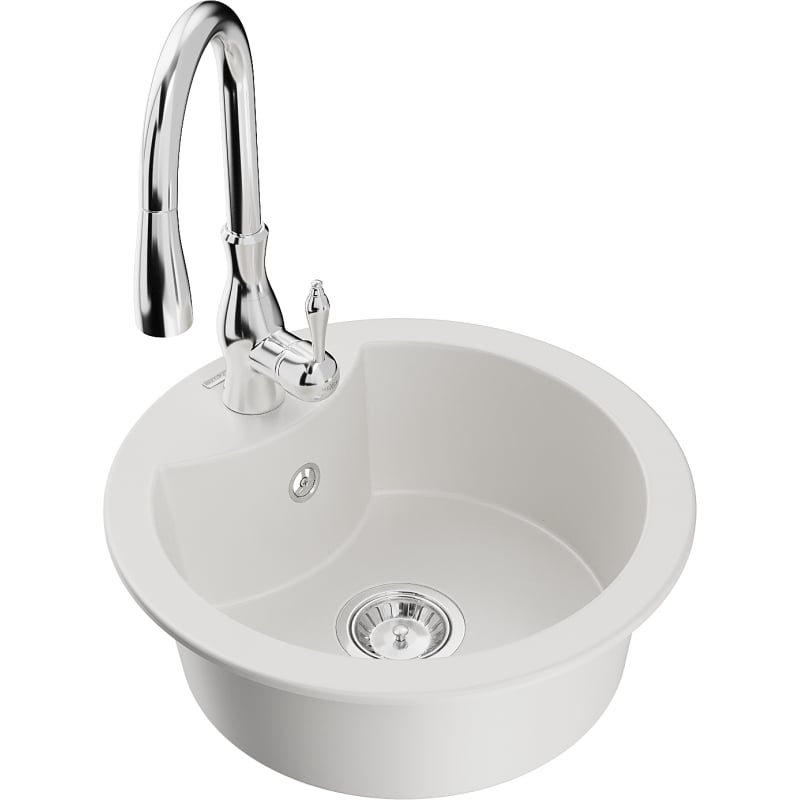 Mexen Diego granite kitchen sink 1-bowl with Savita kitchen faucet, white - 6512-20-672601-00