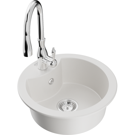 Mexen Diego granite kitchen sink 1-bowl with Savita kitchen faucet, white - 6512-20-672601-00