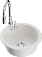 Mexen Diego 1-compartment granite sink with a kitchen mixer tap Savita, White - 6512-20-672601-00