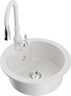 Mexen Diego granite kitchen sink 1-bowl with Savita kitchen faucet, white - 6512-20-672601-20