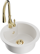 Mexen Diego granite kitchen sink 1-bowl with Savita kitchen faucet, white - 6512-20-672601-50