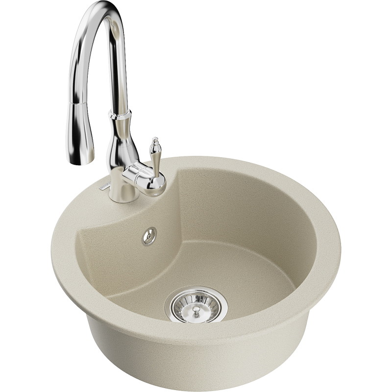 Mexen Diego single-bowl granite sink with Savita kitchen faucet, beige - 6512-69-672601-00