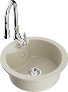 Mexen Diego granite kitchen sink 1-bowl with Savita kitchen faucet, beige - 6512-69-672601-00