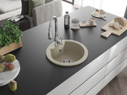 Mexen Diego 1-compartment granite sink with a kitchen mixer tap Savita, Beige - 6512-69-672601-00