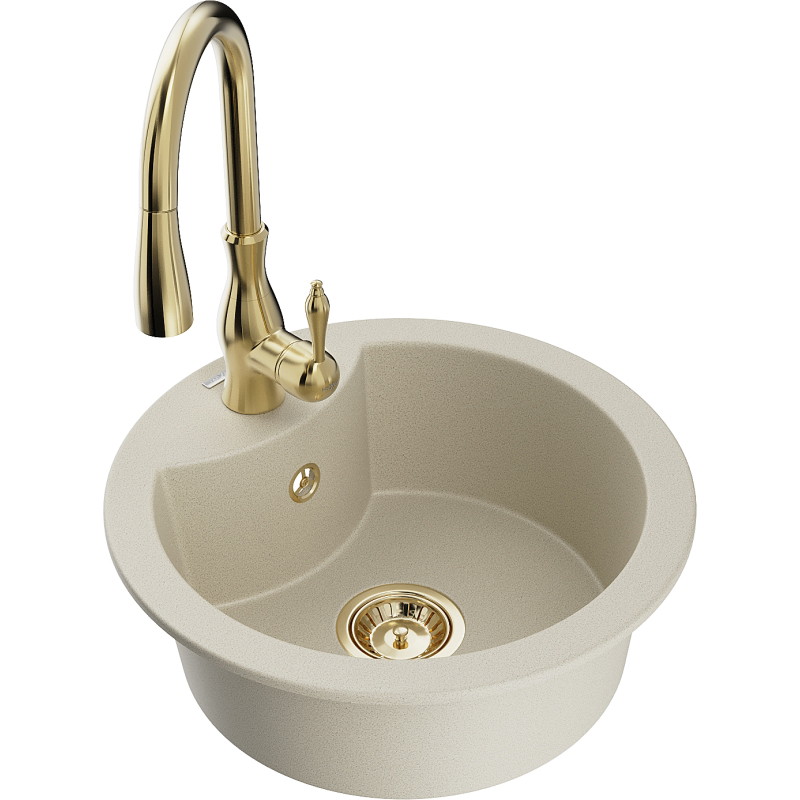 Mexen Diego 1-chamber granite sink with Savita kitchen faucet, beige - 6512-69-672601-50