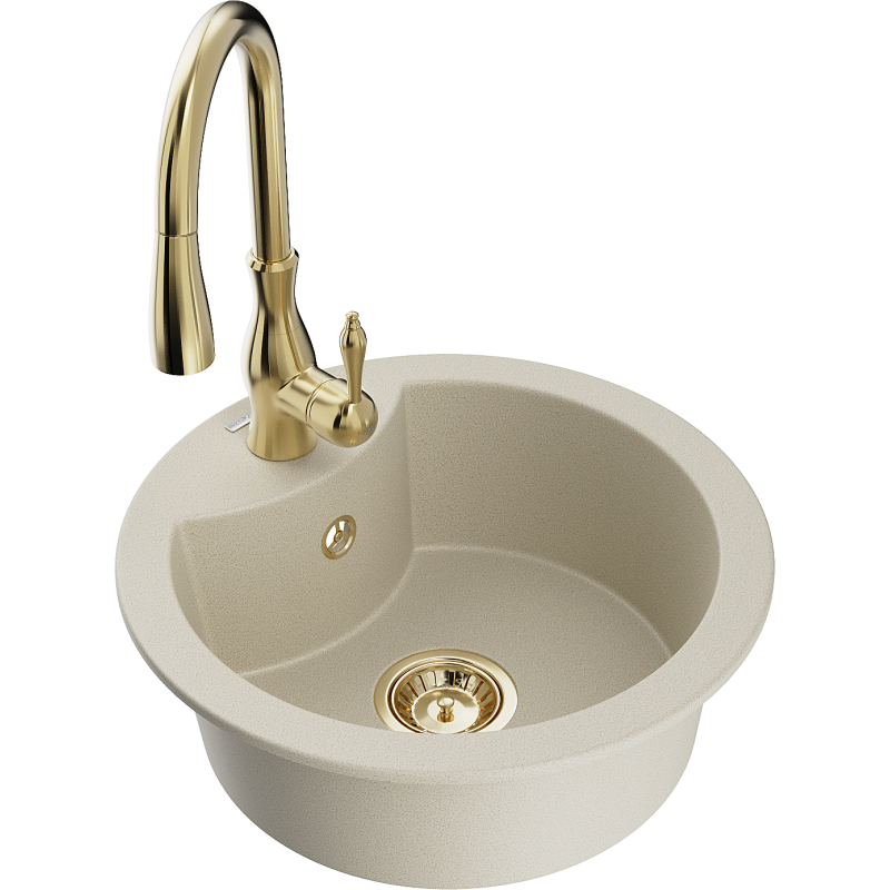 Mexen Diego 1-compartment granite sink with a kitchen mixer tap Savita, Beige - 6512-69-672601-50