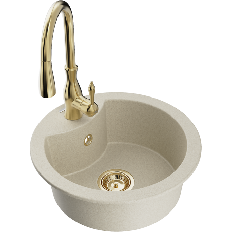 Mexen Diego 1-chamber granite sink with Savita kitchen faucet, beige - 6512-69-672601-50