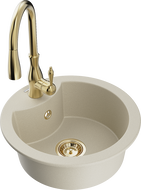 Mexen Diego granite 1-bowl kitchen sink with Savita kitchen faucet, beige - 6512-69-672601-50