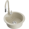 Mexen Diego 1-bowl granite sink with Savita kitchen faucet, beige - 6512-69-672601-69