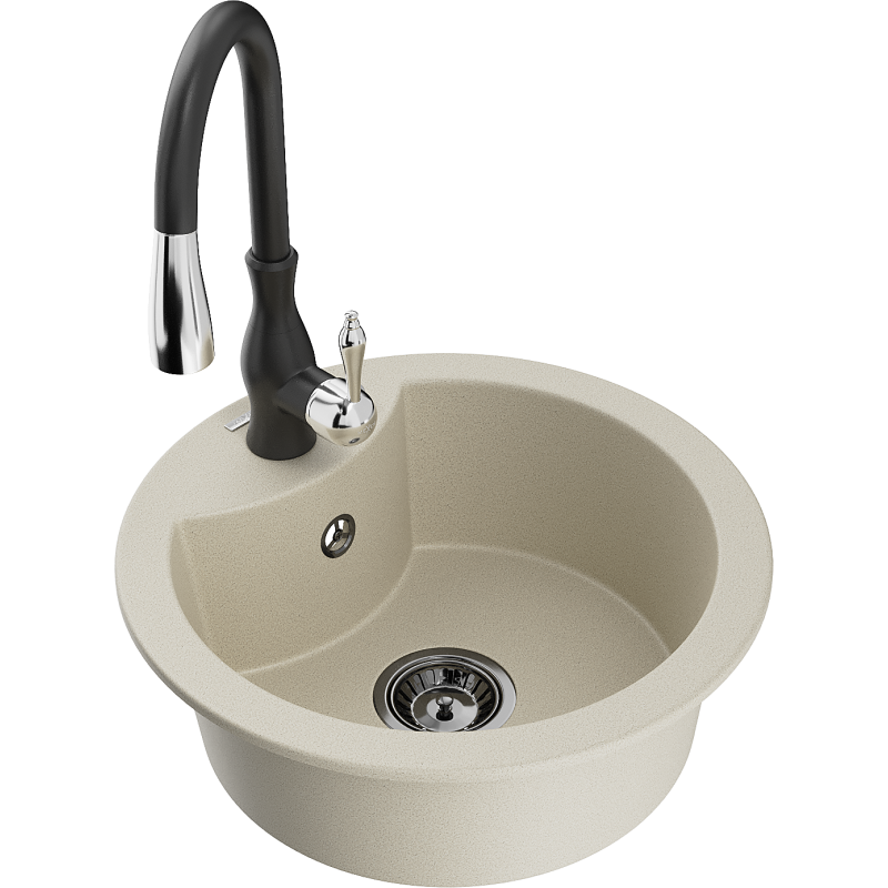 Mexen Diego 1-bowl granite kitchen sink with Savita tap, beige - 6512-69-672601-70