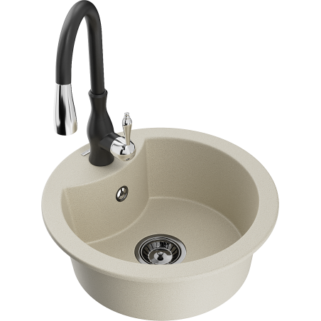 Mexen Diego granite 1-bowl sink with Savita kitchen faucet, beige - 6512-69-672601-70