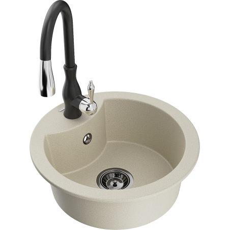 Mexen Diego single-bowl granite sink with Savita kitchen faucet, beige - 6512-69-672601-70