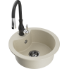 Mexen Diego granite 1-bowl sink with Savita kitchen faucet, beige - 6512-69-672601-70
