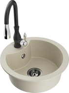 Mexen Diego granite 1-bowl sink with Savita kitchen faucet, beige - 6512-69-672601-70