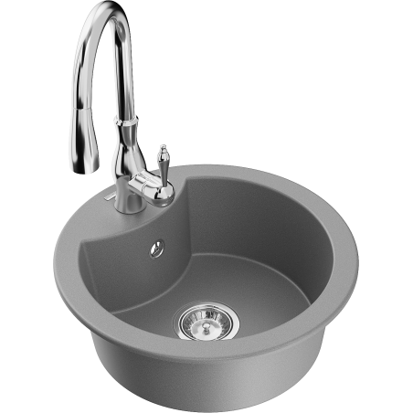Mexen Diego 1-bowl granite sink with Savita kitchen tap, grey - 6512-71-672601-00