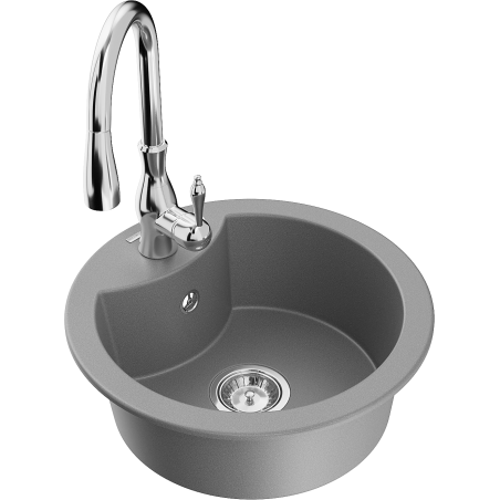 Mexen Diego granite kitchen sink 1-bowl with Savita kitchen faucet, gray - 6512-71-672601-00