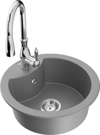 Mexen Diego 1-compartment granite sink with a kitchen mixer tap Savita, Grey - 6512-71-672601-00