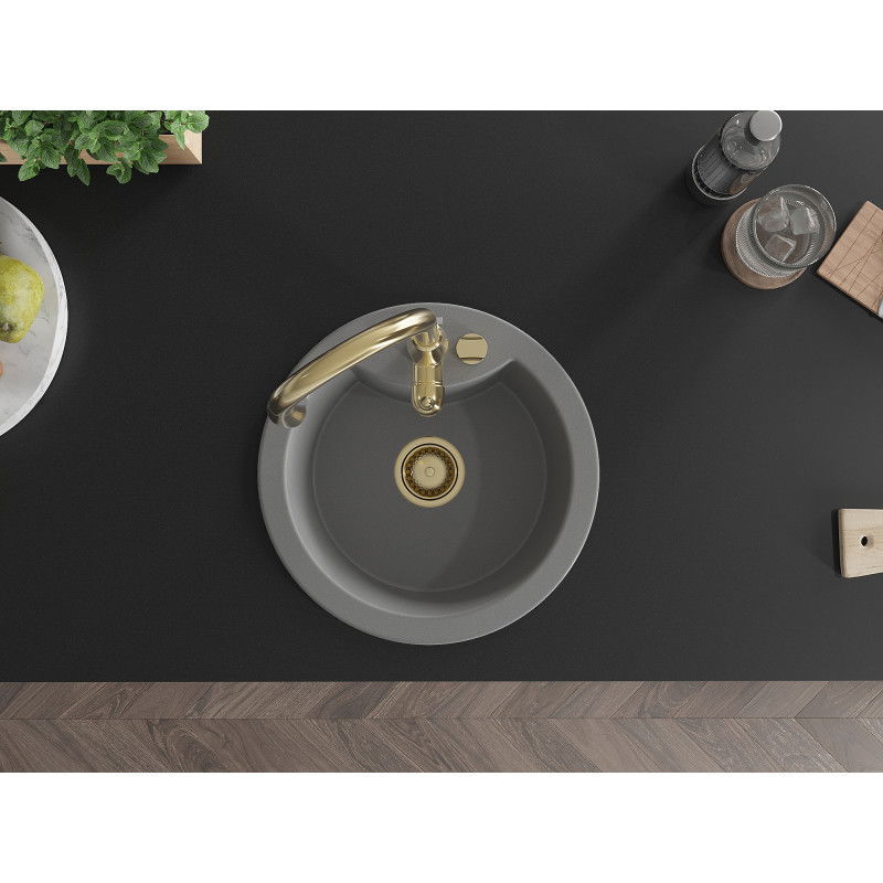 Mexen Diego 1-bowl granite sink with Savita kitchen tap, grey - 6512-71-672601-50