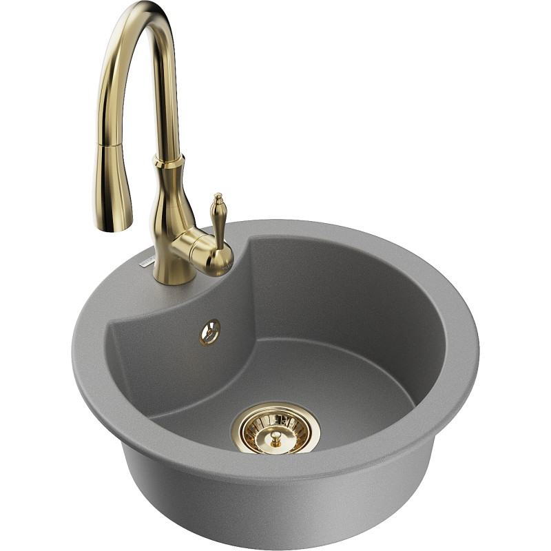 Mexen Diego 1-bowl granite kitchen sink with Savita faucet, gray - 6512-71-672601-50