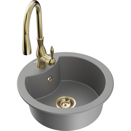 Mexen Diego 1-bowl granite kitchen sink with Savita faucet, gray - 6512-71-672601-50