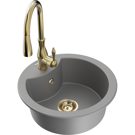 Mexen Diego 1-bowl granite sink with Savita kitchen tap, grey - 6512-71-672601-50