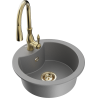 Mexen Diego 1-bowl granite kitchen sink with Savita faucet, gray - 6512-71-672601-50
