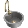 Mexen Diego granite kitchen sink 1-bowl with Savita kitchen faucet, gray - 6512-71-672601-50