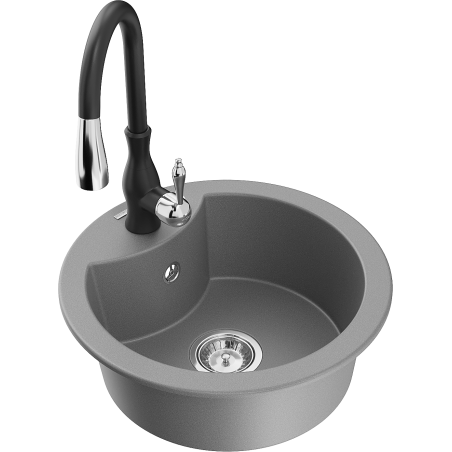 Mexen Diego 1-bowl granite sink with Savita kitchen tap, grey - 6512-71-672601-70
