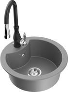 Mexen Diego 1-compartment granite sink with a kitchen mixer tap Savita, Grey - 6512-71-672601-70