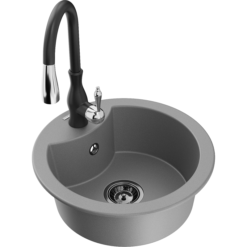 Mexen Diego 1-bowl granite kitchen sink with Savita tap, grey - 6512-71-672601-70-B