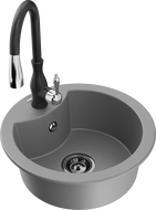 Mexen Diego 1-bowl granite sink with Savita kitchen faucet, gray - 6512-71-672601-70-B