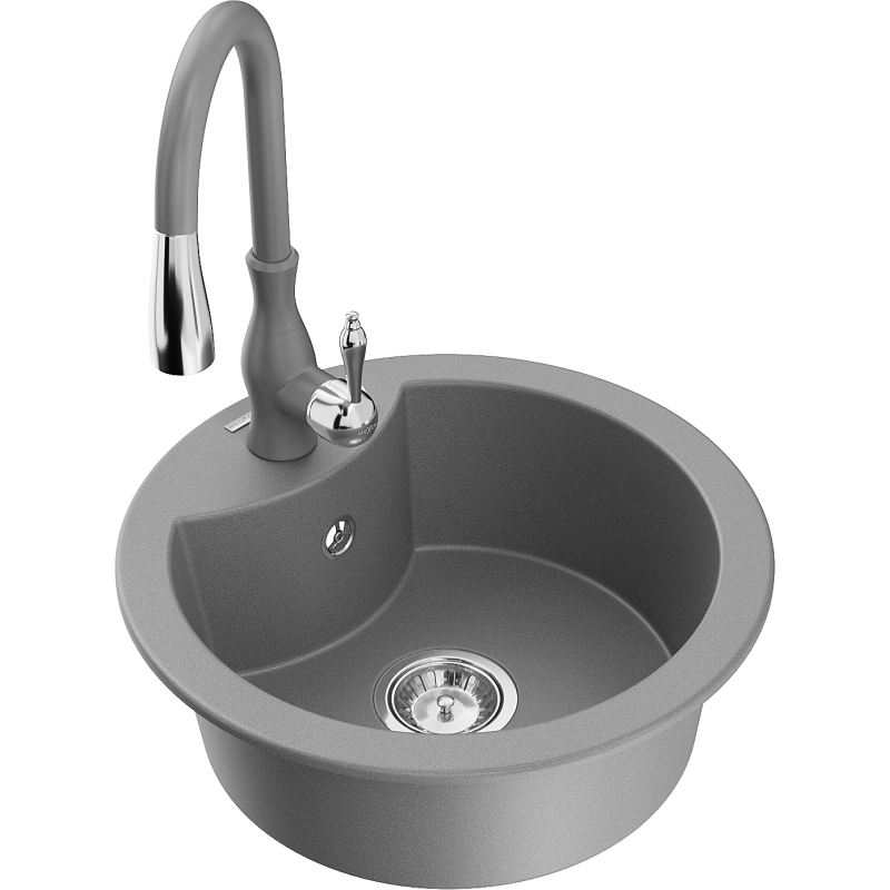 Mexen Diego 1-bowl granite kitchen sink with Savita tap, grey - 6512-71-672601-71