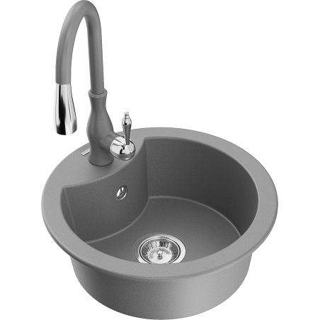 Mexen Diego 1-compartment granite sink with a kitchen mixer tap Savita, Grey - 6512-71-672601-71