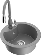 Mexen Diego 1-compartment granite sink with a kitchen mixer tap Savita, Grey - 6512-71-672601-71