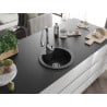 Mexen Diego single-bowl granite sink with Savita kitchen faucet, black/silver metallic - 6512-73-672601-00