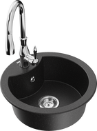 Mexen Diego 1-compartment granite sink with a kitchen mixer tap Savita, Black/Silver metallic - 6512-73-672601-00