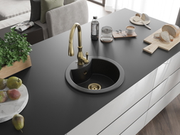 Mexen Diego granit sink 1-chamber with Savita kitchen faucet, black/silver metallic - 6512-73-672601-50