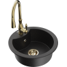 Mexen Diego granite kitchen sink 1-bowl with Savita faucet, black/silver metallic - 6512-73-672601-50