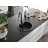 Mexen Diego granite single-bowl sink with Savita kitchen faucet, black/silver metallic - 6512-73-672601-70-B