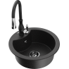 Mexen Diego granite sink 1-bowl with Savita kitchen tap, black/silver metallic - 6512-73-672601-70-B