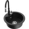 Mexen Diego granite kitchen sink with 1 bowl and Savita faucet, black/silver metallic - 6512-73-672601-70
