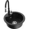 Mexen Diego granite sink 1-bowl with Savita kitchen faucet, black/silver metallic - 6512-73-672601-70