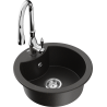 Mexen Diego granite sink single-bowl with Savita kitchen faucet, black/gold metallic - 6512-75-672601-00