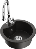Mexen Diego 1-compartment granite sink with a kitchen mixer tap Savita, Black/Gold metallic - 6512-75-672601-00