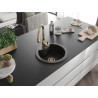 Mexen Diego 1-bowl granite sink with Savita kitchen faucet, black/gold metallic - 6512-75-672601-50